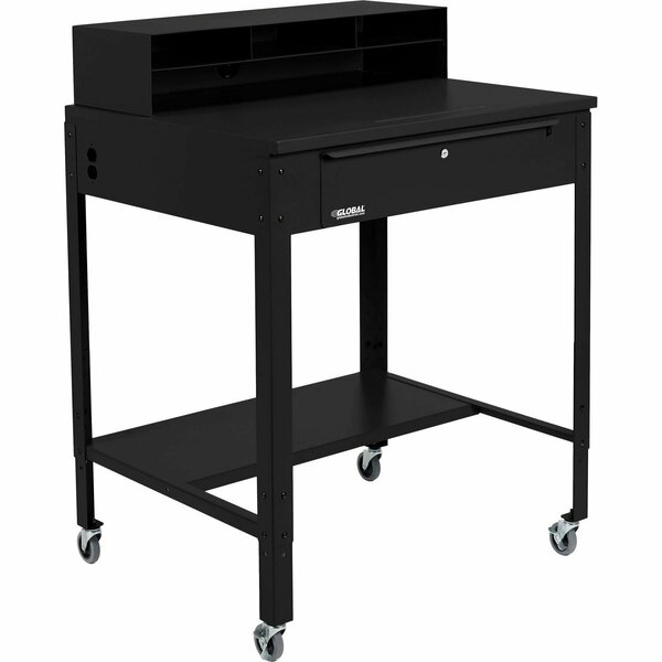 Global Industrial Flat Surfaced Mobile Shop Desk w/ Pigeonhole Riser, 34-1/2inW x 30inD, Black 319355CBK